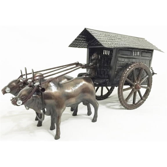 D-Art Collection Tin Metal and Iron Cows with Cart in Copper/Chrome
