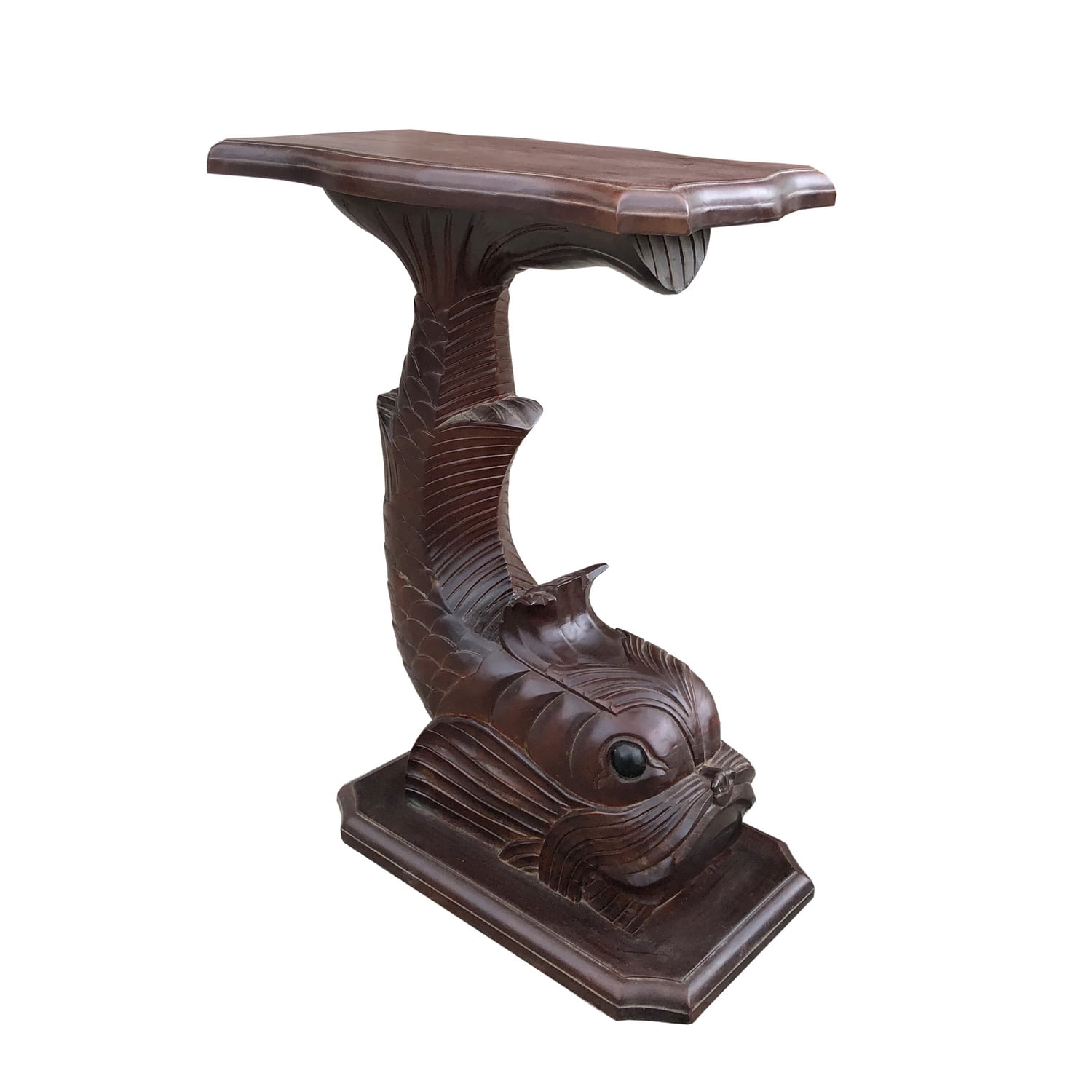 D-Art Collection Traditional Solid Mahogany Wood Fish Accent Table in ...