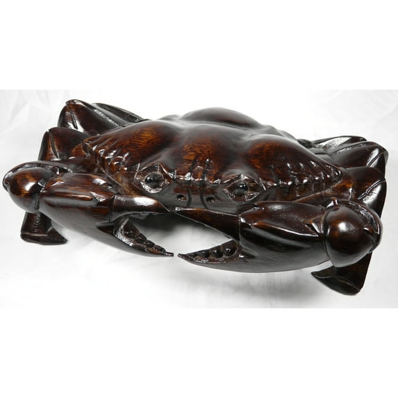 D-Art Collection Traditional Teak/Mahogany Solid Wood Crab Statue in Dark Brown