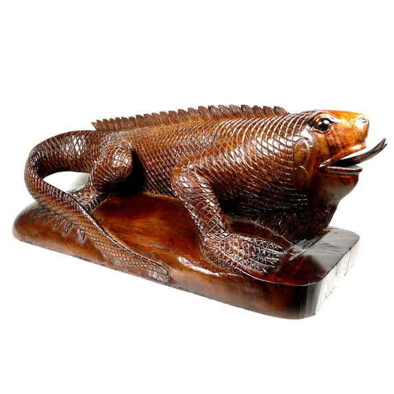 D-Art Collection Traditional Teak/Mahogany Solid Wood Iguana Statue - Dark Brown
