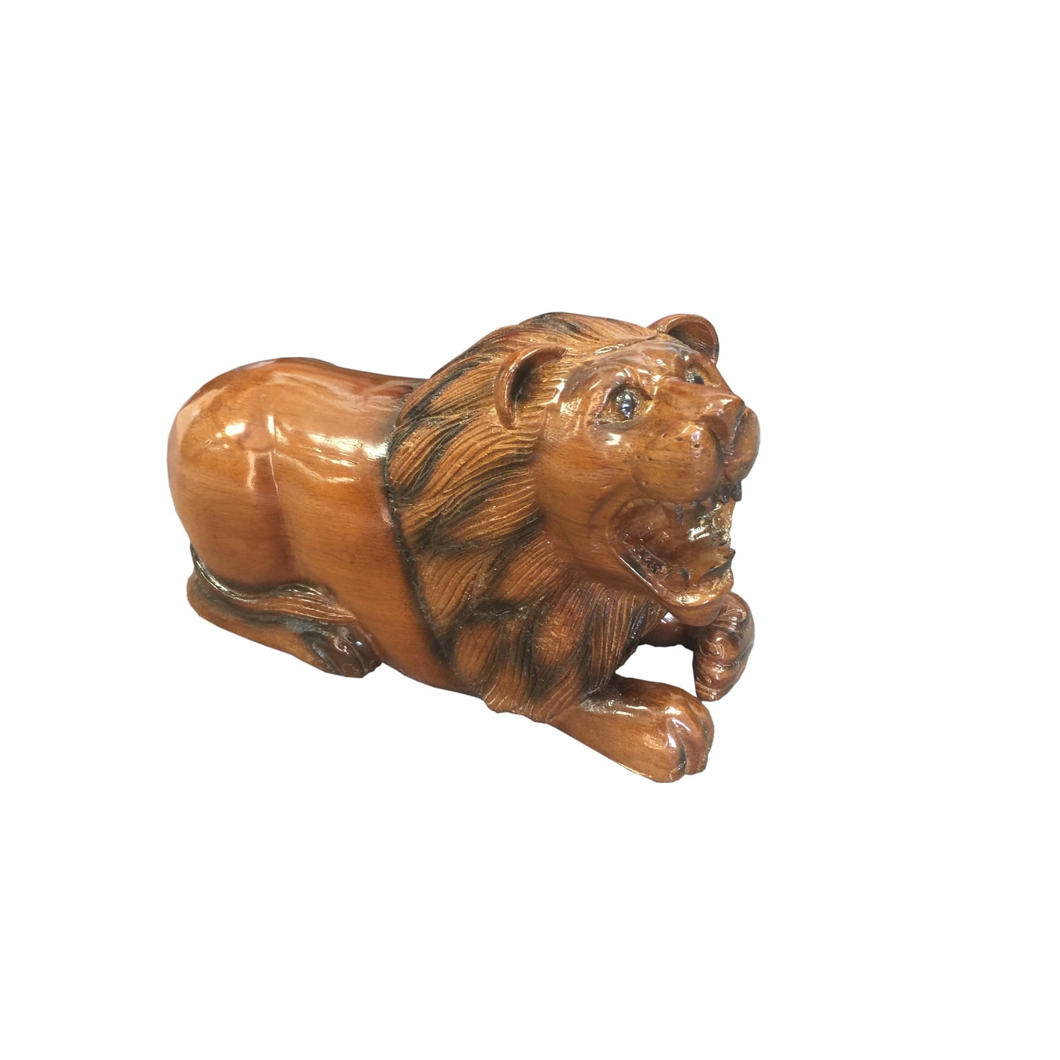 Handcrafted Dark Brown Teak Mahogany Lion Statue