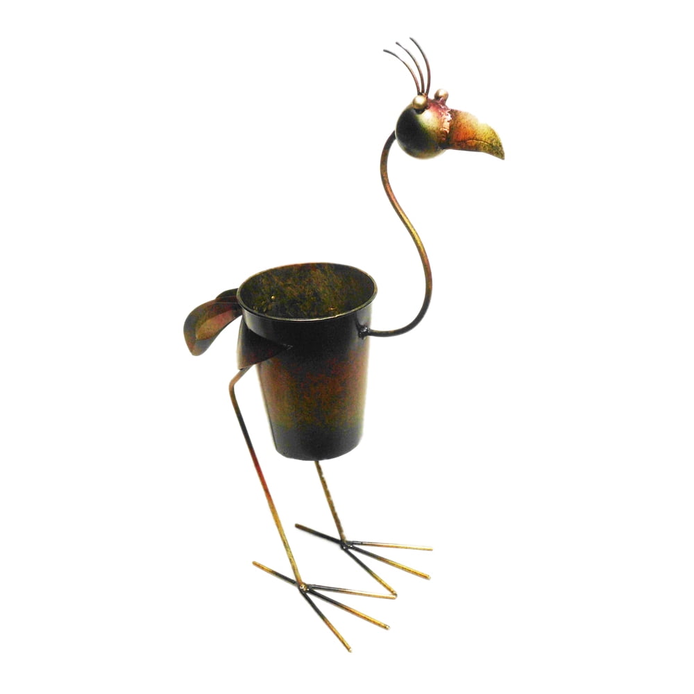 Handmade Iron Standing Rooster Planter Décor in Multicolor
