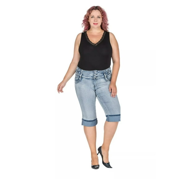 D&B Premium Women's Plus Size Blue Grey BLACK Stretch Denim CAPRI Jeans