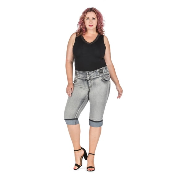 D&B Premium Women's Plus Size Blue Grey BLACK Stretch Denim CAPRI Jeans
