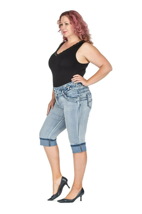 D&B Premium Women's Plus Size Blue Grey BLACK Stretch Denim CAPRI Jeans