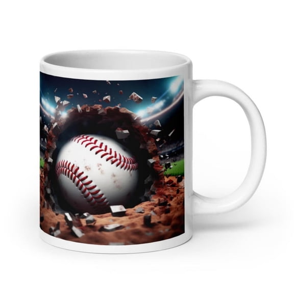 D Baseball Mug, Father's Day Gift, White Ceramic Coffee Cup.