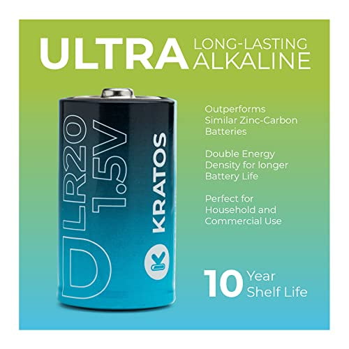D Batteries - 12 Pack Alkaline Batteries - Long-Lasting All-Purpose D Battery - 10 Year Shelf Life - Mercury & Cadmium Free Flashlight Batteries - Disposable Replacement Batteries