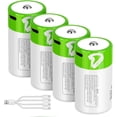 thumbnail image 1 of D Batteries Rechargeable 4 Pack with4 in 1 USBC Charging Cable Size Cell Lithium 7500mWh 1.5V for Flashlights, Toys, and Floodlights, 1 of 4