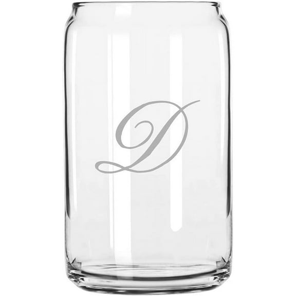 D Bix Script Monogram Etched 16oz Libbey Can Glass