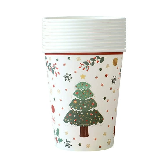 D Christmas Disposable Paper Cups Set Of 10 Holiday Party Cups Thickened Decorative Paper Cups For Christmas Wedding Party Decorations Lightweight 0.13 Lbs