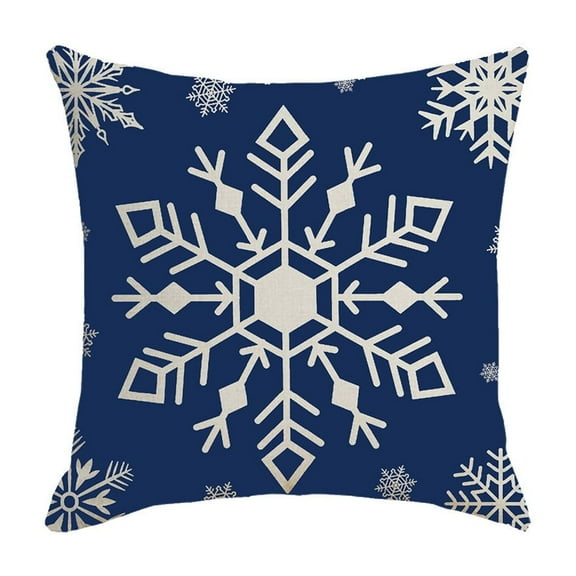 D Christmas Pillow Cover Blue White Reindeer Snowflake, Decorative Sofa Cushion Case, Festive Home Decor