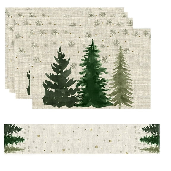 D Christmas Placemats And Table Runner Set With Snowflake And Santa Design, Durable Polyester Linen Look For Holiday Dining Table Decor 70.9X12.9In 0.478Lb