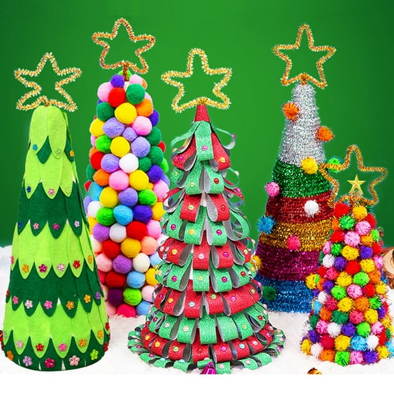 D Christmas Tree Diy Craft Kit For Kids Holiday Decoration Non-Woven Felt Sewing Project With Plastic Needle And Threads Handmade Ornament Desktop Decor 9.8 Inch Tall