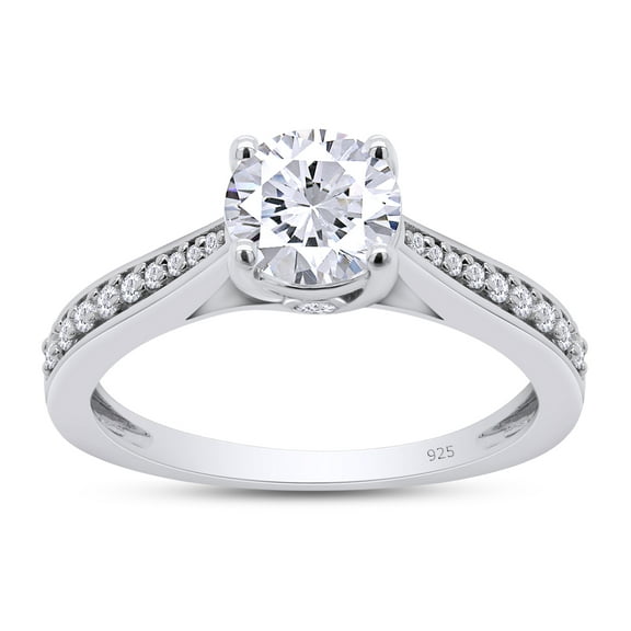 D Color VVS1-VVS2 Round Brilliant Cut 1 Carat Moissanite Lab Created Diamond Rings Engagement Ring for Womens In 14K White Gold Over Sterling Silver-4