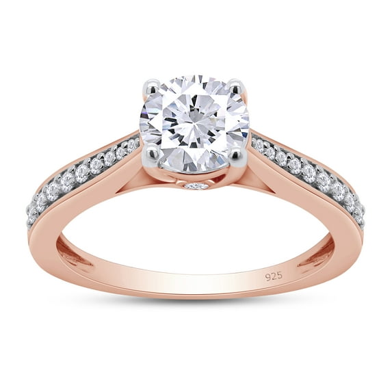 D Color VVS1-VVS2 Round Brilliant Cut 1 Carat Moissanite Lab Created Diamond Rings Engagement Ring for Womens In 14K Rose Gold Over Sterling Silver-9