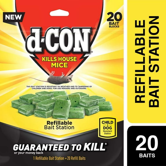 d-CON Mouse Bait Station Corner Fit Child-Resistant - 21 Ct, Includes 1 Trap, Refills