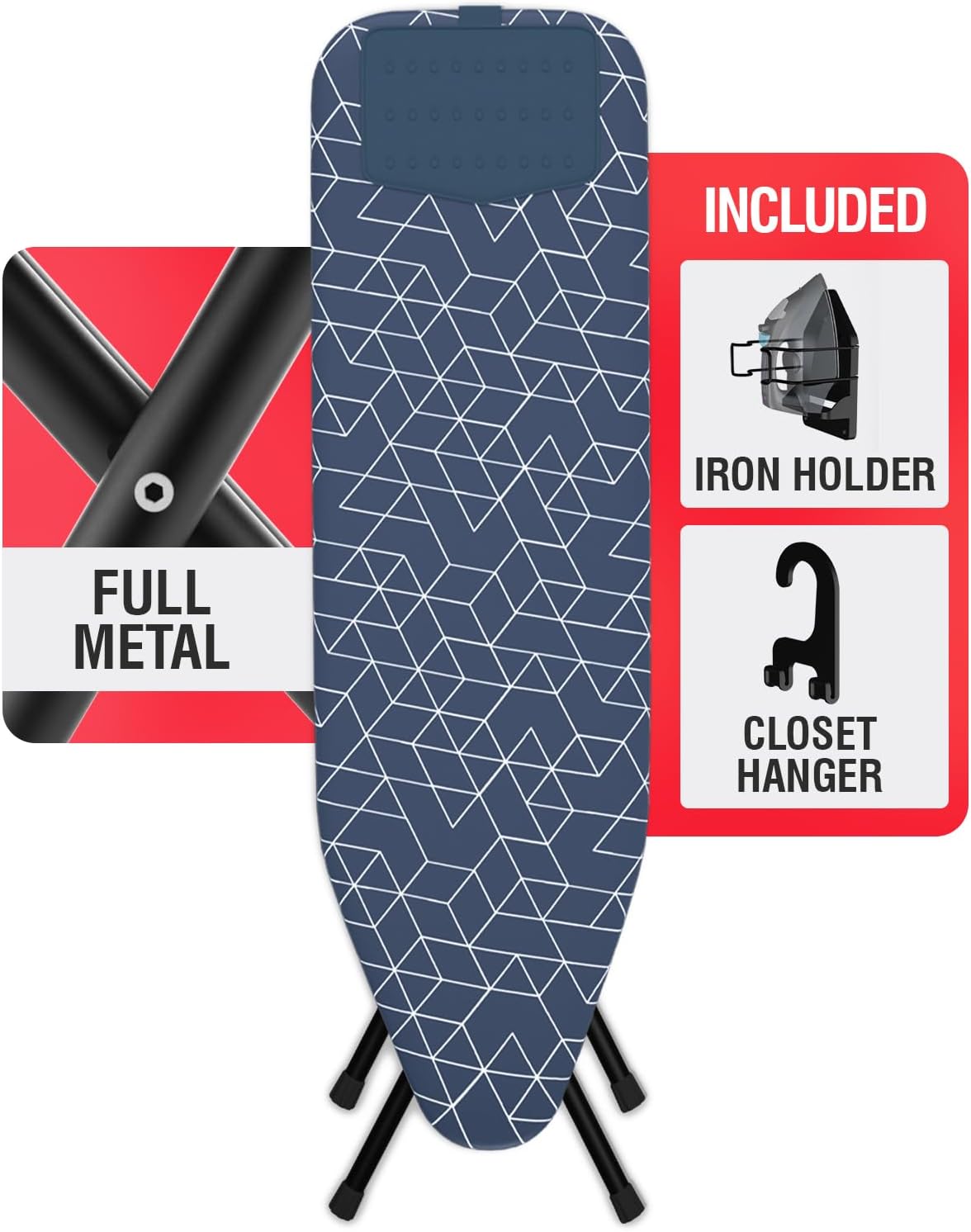 DCrease+ Full Size Ironing Board 48" X 13" with Silicon Iron Rest