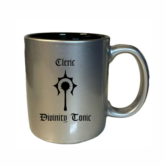 D&D Coffee Mug, Cleric Divinity Tonic 11oz Ceramic Coffee Cup Teacup with Handle, Dungeons Dragons Gifts DND
