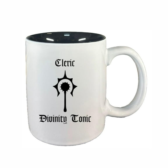 D&D Coffee Mug, Cleric Divinity Tonic 11oz Ceramic Coffee Cup Teacup with Handle, Dungeons Dragons Gifts DND