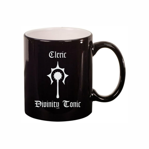 D&D Coffee Mug, Cleric Divinity Tonic 11oz Ceramic Coffee Cup Teacup with Handle, Dungeons Dragons Gifts DND