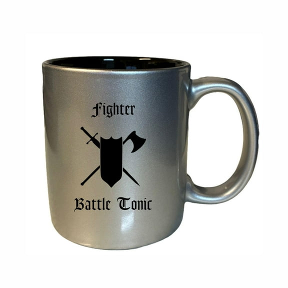 D&D Coffee Mug, Fighter Battle Tonic 11oz Ceramic Coffee Cup Teacup with Handle, Dungeons Dragons Gifts DND