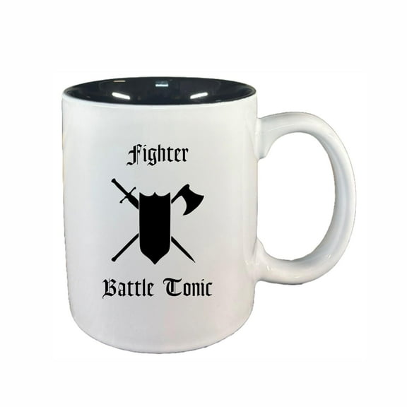 D&D Coffee Mug, Fighter Battle Tonic 11oz Ceramic Coffee Cup Teacup with Handle, Dungeons Dragons Gifts DND