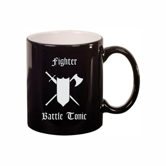 D&D Coffee Mug, Fighter Battle Tonic 11oz Ceramic Coffee Cup Teacup with Handle, Dungeons Dragons Gifts DND