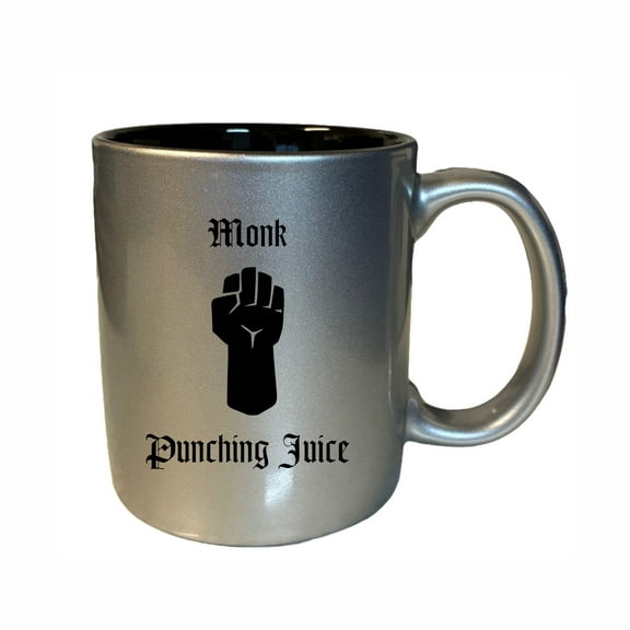D&D Coffee Mug, Monk Punching Juice 11oz Ceramic Coffee Cup Teacup with Handle, Dungeons Dragons Gifts DND