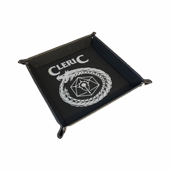 D&D Gifts DND Dice Tray Cleric Class Symbol D20 Dragon Ring Symbol Engraved Leatherette Snap Tray Dungeons Dragons