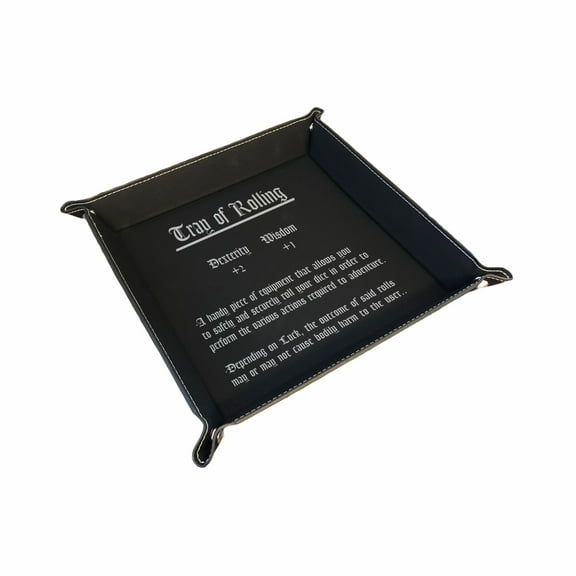 D&D Gifts DND Tray of Rolling Funny Item Description Engraved Leatherette Snap Tray Dungeons Dragons (Black)
