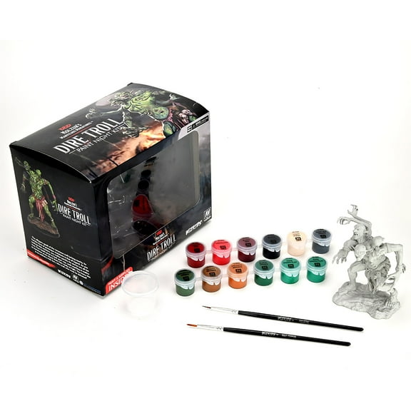 D&D: Nolzur's Marvelous Miniatures: Dire Troll - Paint Night Kit - All-In-One Kit, Unpainted Figure, Paints, Brushes, RPG, Dungeons & Dragons