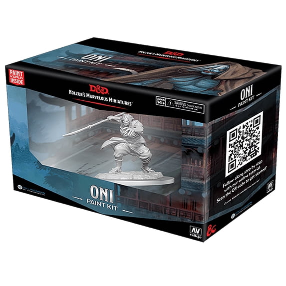 D&D Nolzur's Marvelous Miniatures: ONI Paint Kit - All-In-One Kit. Unpainted Oni Figure, Paints, and Brushes. Dungeons & Dragons