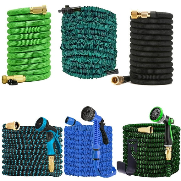 D&D Products 25ft Expanding Garden Hose Heavy Duty Flexible No-Kink Expandable Extra-Strength Water Hose with Multi-Setting Spray Nozzle and Hose Holder Blue Green Black - 25ft 50ft 75ft 100ft 150ft