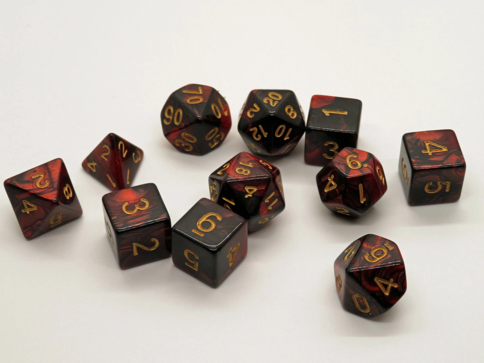 D&D Rpg 11 Piece Dice Set Pearl Red With Dice Bag! 623