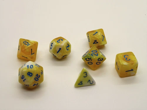 D&D Rpg 7 Piece Dice Set Swirl Yellow And White With Dice Bag! 360