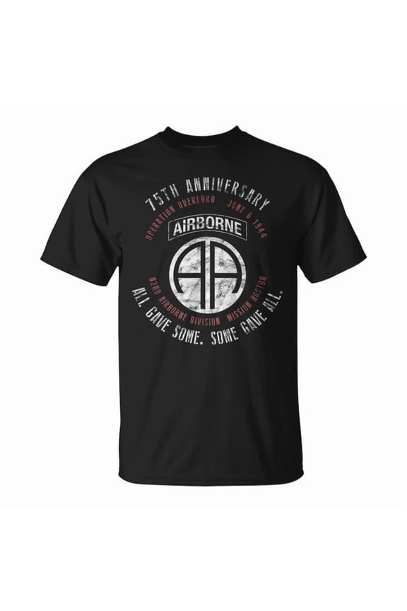 D-Day 75th Anniversary 82nd Airborne WWII Vintage T-Shirt Unisex Adult Cotton Comfortable Military History Casual Tee, Size XL, Color Black