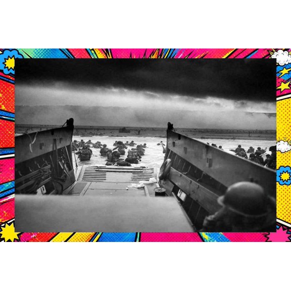 D-Day Omaha Beach Landing World War WWII - Pop Art Edition | 20x30 Inch Laminated Poster | Vibrant Colors & Stunning Detail Wall Art
