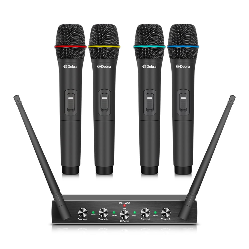 D Debra AU400 4 Channel UHF Wireless Microphone System with 4 Handheld Mics