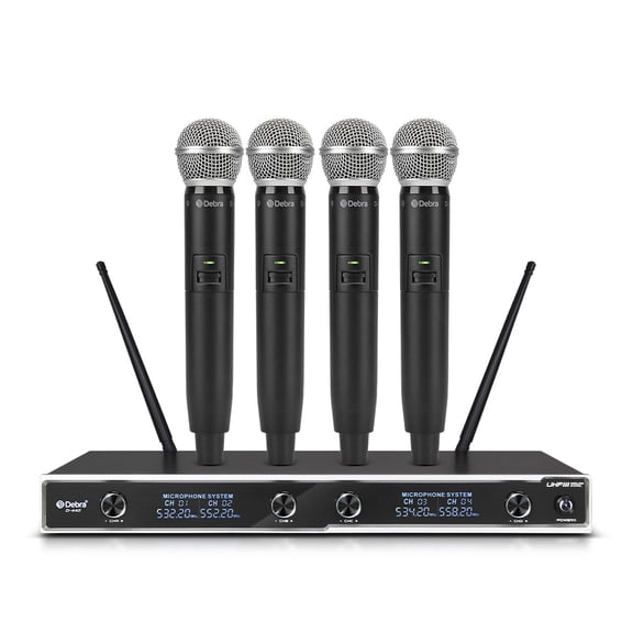 D Debra Audio D-440 UHF 4-Channel Wireless Microphone System with 4 Cordless Mics (4 Handheld)