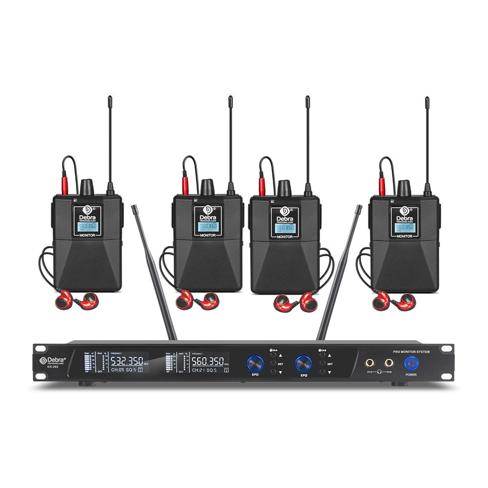 D Debra Audio PRO ER202 UHF Dual Channel, Wireless in Ear Monitor System (4 Receivers with