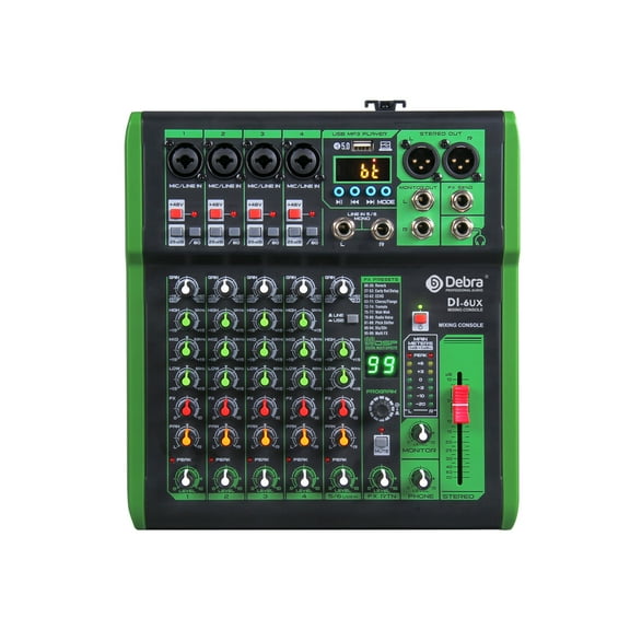 D Debra DI-UX Series Professional Portable Recording Mixer Audio with 99 DSP Digital Effects and USB for DJ Mixer Console Karaoke Home Recording Studio (DI-6UX 6 channels)