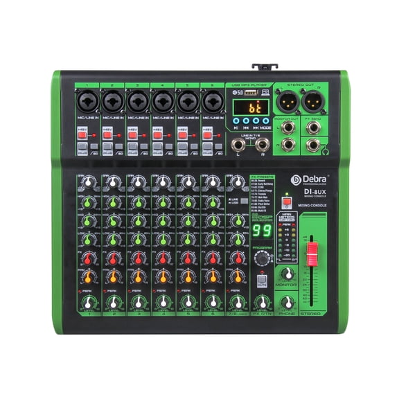 D Debra DI-UX Series Professional Portable Recording Mixer Audio with 99 DSP Digital Effects and USB for DJ Mixer Console Karaoke Home Recording Studio (DI-8UX 8 channels)