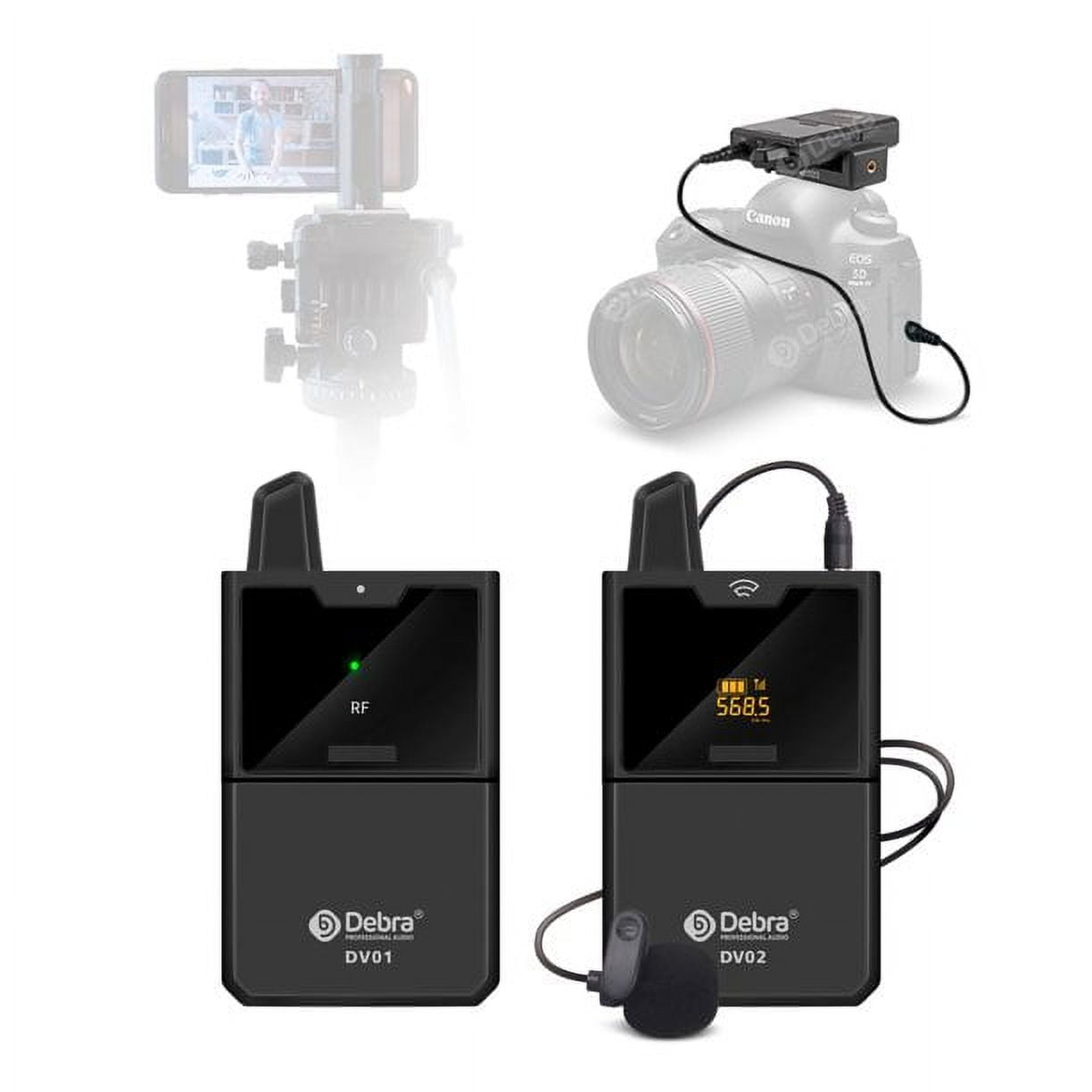 D Debra New Version DV Series UHF Wireless Lavalier Microphone with Remote Real-time Sound Monitor for DSLR Camera Vlog Smartphone Audio Recorder Interview Live Recording (DV-01 Single Mic)