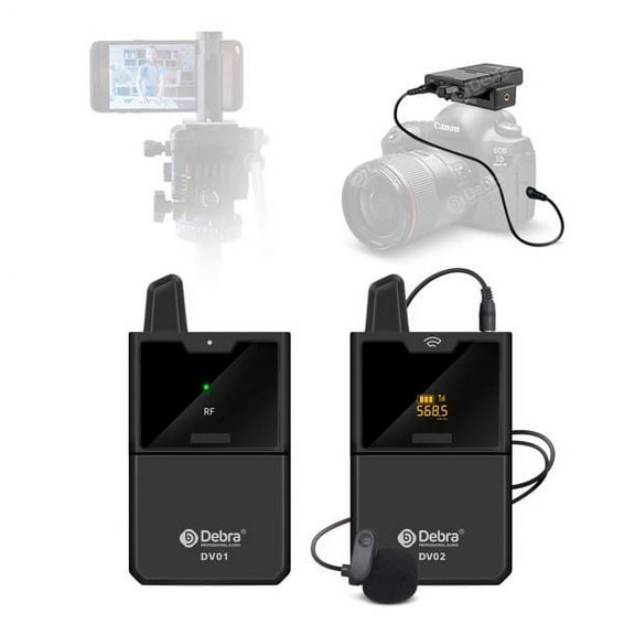 D Debra New Version DV Series UHF Wireless Lavalier Microphone with Remote Real-time Sound Monitor for DSLR Camera Vlog Smartphone Audio Recorder Interview Live Recording (DV-01 Single Mic)