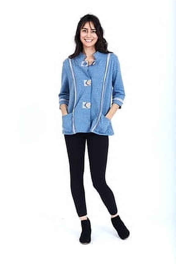 D-Design Women's Button Down 3/4 Sleeve Mandarin Collar Neck Knit Cardigan Sweater