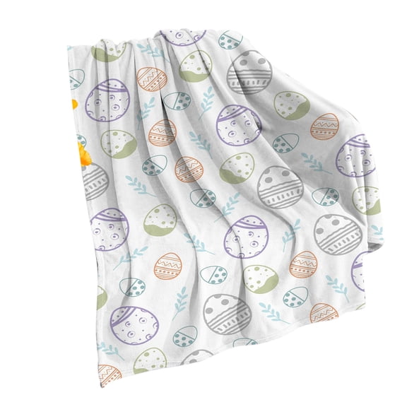 D Digital Print Flannel Blanket With Easter Theme Bunnies And Eggs For Lounge Or Nap Made From Durable Polyester Fabric