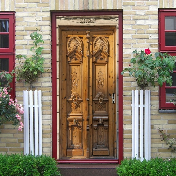 D Door Sticker Forest Wall Mural Art Green Tree Drawbridge Wallpaper Poster DIY Self Adhesive Remova