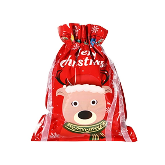 D Drawstring Christmas Gift Bag, Festive Design For Party Favors, Holiday Present Wrapping Sack