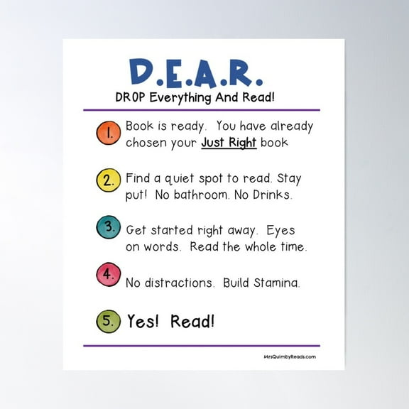 D.E.A.R. - Drop Everything And Read - Anchor Chart - Teacher Resources Poster Wall Art, Modern Wall Decor For Living Room Bedroom, 16x24 UNFRAMED