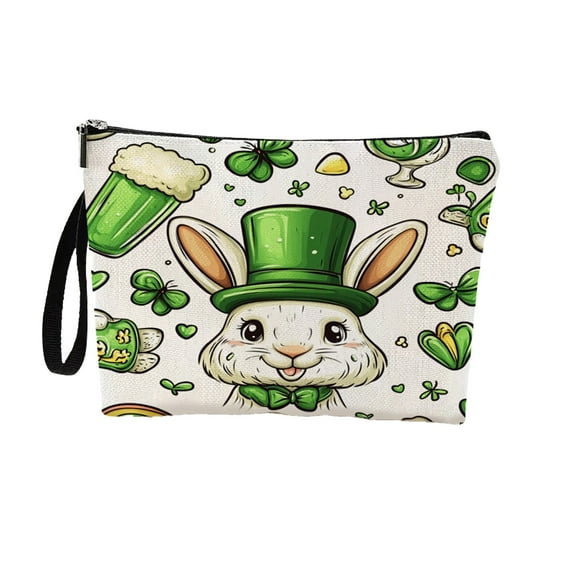 D Easter Bunny Makeup Bag Cosmetic Organizer Storage Pouch With Waterproof Plastic Material, Multi Compartments And Zipper Closure For Travel, Home, Daily Use, 9.84X6.69X0.39In 0.07Lb